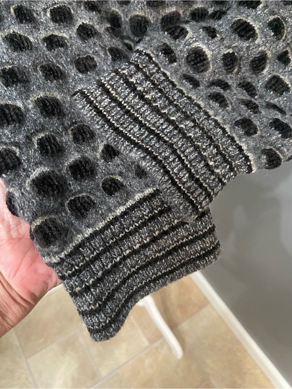 Textured Bubble Knit Sweater Wool Mohair Blend Gray Black XL 1980s-90s Kitchy - Picture 11 of 17
